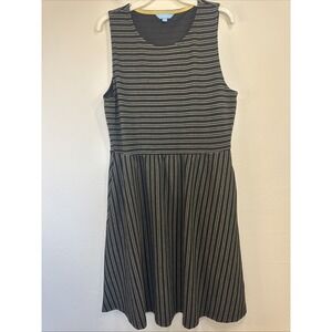 Draper James RSVP Dress Women's Large Black Metallic Gold Striped Stretch Party
